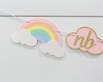 Pastel Rainbow First Birthday Photo Banner, Glitter Cloud Milestone Decor