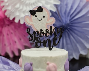 Spooky One Cake Topper, Pink Halloween 1st Birthday Party Decor