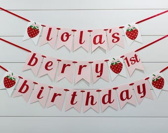 Berry First Birthday Banner, Strawberry Party Decoration