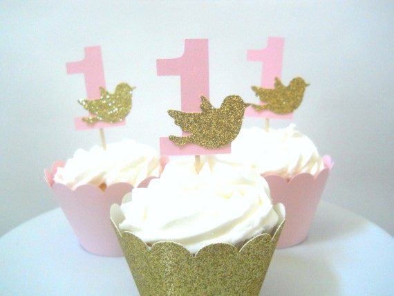 12 Little Bird Cupcake Toppers First Birthday Cupcake Toppers Little Bird Birthday Decor Bird First Birthday Number Cupcake Toppers Il_570xn