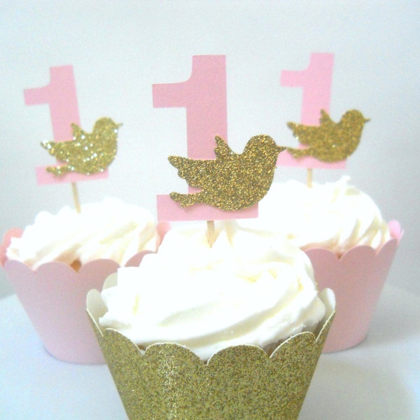 12 Little Bird Cupcake Toppers First Birthday Cupcake Toppers Little Bird Birthday Decor Bird First Birthday Number Cupcake Toppers