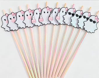 Ghouls Just Wanna Have Fun. Pink Halloween Party Decorations. Ghost Straws. 12 Count.