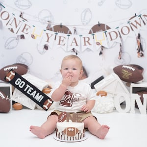One Year Down Banner. One Year Down Football Birthday. Football First Birthday Decorations. First Year Down. Football Cake Topper Banner