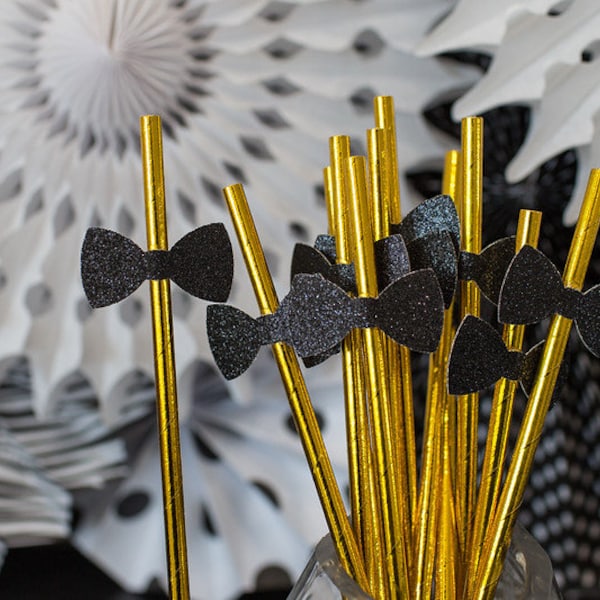 Mr. Onederful Party Decorations. Formal Party Decorations. Bowtie Party Decorations. Bowtie Straws. Black Tie Wedding. New Year's Eve Party.