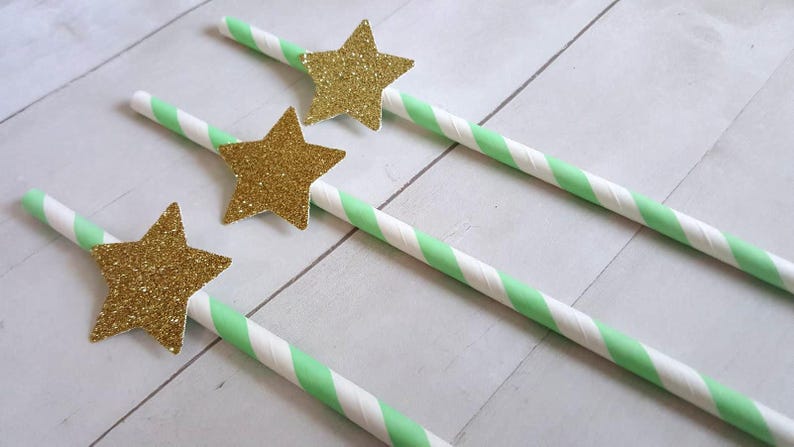 12 Star Paper Straws Twinkle Twinkle Little Star Decor Twinkle Star Mint Mint Gold Baby Shower Twinkle Twinkle Little Star Birthday