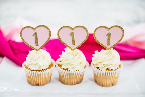 Pink and Gold First Birthday Decorations. Valentine's Day First Birthday Decorations. Little Sweetheart Birthday. 1st Birthday Cupcake Toppe Il_570xn