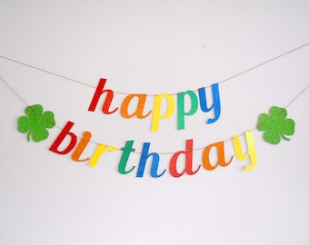 St. Patrick's Day Birthday Banner, Glitter Shamrock Party Decor