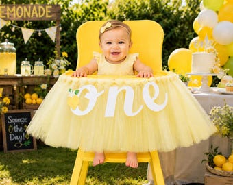 Lemon First Birthday High Chair Banner, Yellow Tutu Decorations
