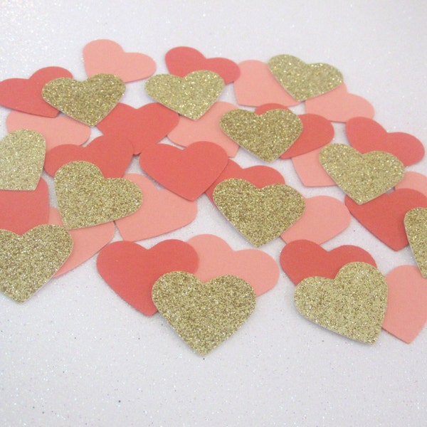 225 Coral Gold Heart Confetti Coral Gold First Birthday Coral Gold Wedding Coral Gold Shower Coral Gold Birthday Heart Confetti Coral Party