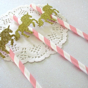 12 Unicorn Party Straws, Unicorn Party Decorations, Pink and Gold Unicorn Party, Unicorn Theme, Unicorn Baby Shower, Unicorn Birthday,