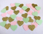 225 Blush Pink Mint Green Gold Glitter Heart Confetti Mint To Be Mint Pink Party Mint Blush Party Mint Blush Shower Mint Blush Wedding Il_170x135