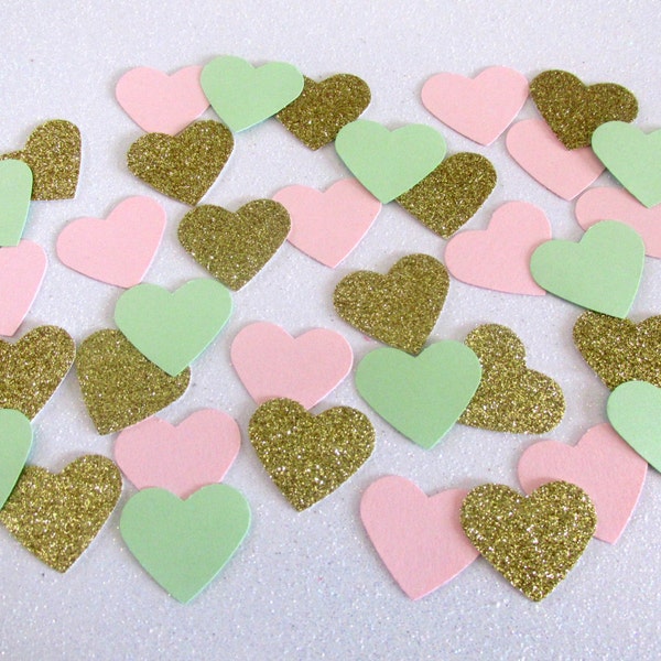 225 Blush Pink Mint Green Gold Glitter Heart Confetti Mint To Be Mint Pink Party Mint Blush Party Mint Blush Shower Mint Blush Wedding