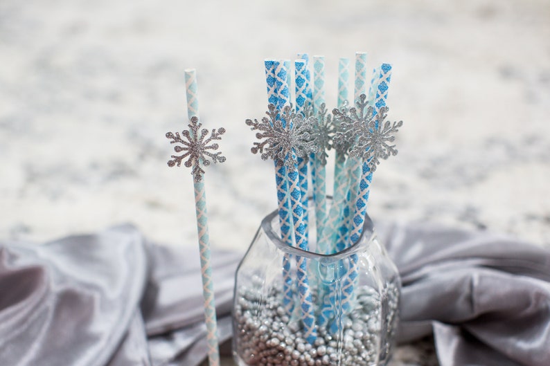 Blue Winter Onederland Decorations. Winter Onederland Straws. Winter Wonderland Straws. Blue Winter Wonderland Decorations. Snowflake Straws image 1