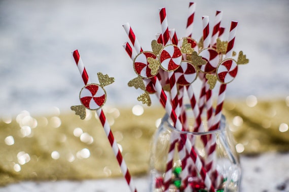 Christmas Straws. Sweet One Decorations. Two Sweet Decorations, Peppermint Candy Party Decoration. Christmas Party Decor. Holiday Party. Il_570xn