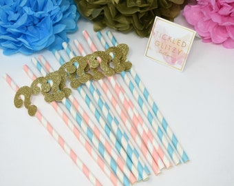 Gender Reveal Straws, Gender Reveal Decorations, Question Mark Decorations, Question Mark Straws, Gender Reveal Party, What Will Baby Be