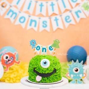 Little Monster Cake Topper. Little Monster First Birthday. Monster Party Decorations. Monster Cake Bunting. Little Monster Smash Cake Topper image 2