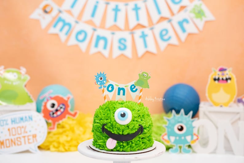 Little Monster Cake Topper. Little Monster First Birthday. Monster Party Decorations. Monster Cake Bunting. Little Monster Smash Cake Topper image 2