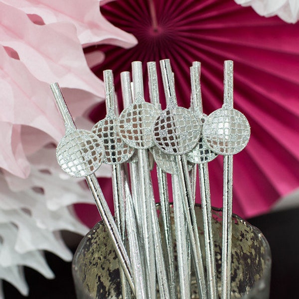 Disco Ball Straws, 70s Party Decorations (Set of 12)