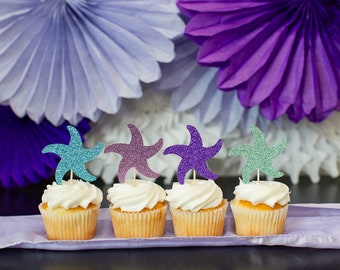 Starfish Cupcake Toppers, Under the Sea Party Decorations (Set of 12)