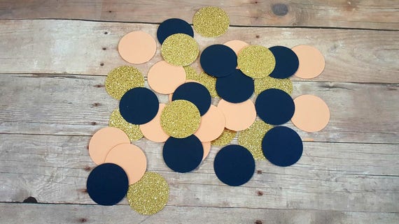 225 Peach, Navy Blue, and Gold Confetti, Peach Navy Gold Party Decor, Peach Navy Gold Wedding, Peach Navy Gold Bridal Shower Decor, Navy Dot Il_570xn