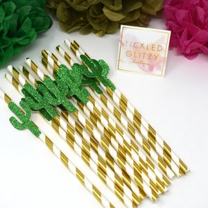 Cinco de Mayo Party Straws, Glitter Cactus, Gold Foil, Set of 12 bild 3