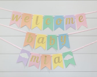 Pastel Rainbow Baby Shower Banner. Pastel Rainbow Baby Shower Decorations. Rainbow Baby. Baby Shower Decorations. Welcome Baby Banner.