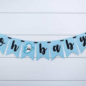 Halloween Baby Shower Decorations. Boy Ghost Baby Shower Decor. Halloween Oh Baby Banner. Ghost Oh Baby Banner. Blue Halloween Shower Decor.