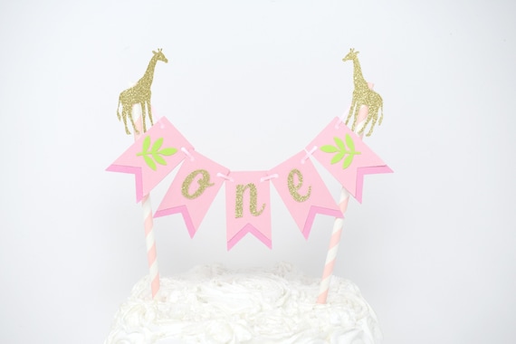 Giraffe Cake Topper, Giraffe Cake Bunting, Girl Giraffe Birthday, Giraffe First Birthday, Giraffe Party Decor, Girl Safari Birthday, Il_570xn