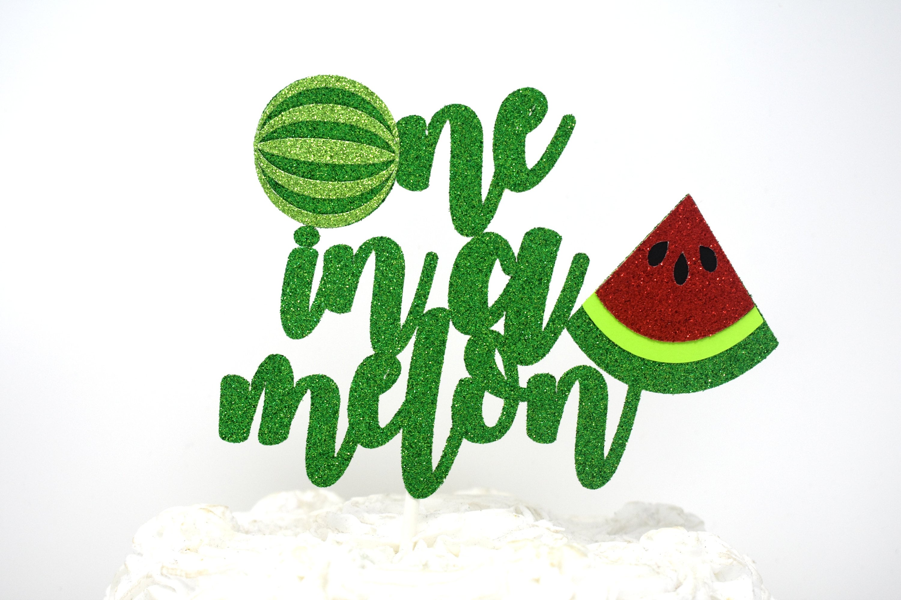 MUWEOL One In A Melon Wooden Cake Topper - Watermelon Themed 1st Birthday Party Decorations - View #2