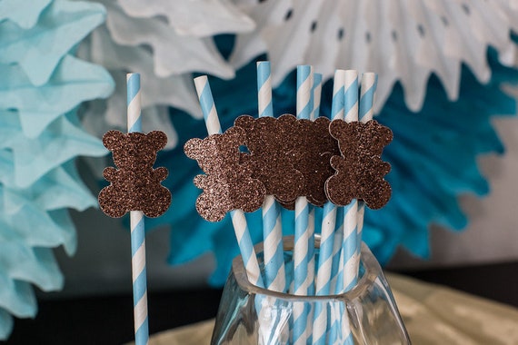 Teddy Bear Baby Shower Decorations. We Can Bearly Wait Shower. Blue Teddy Bear Decor. Teddy Bear Straws. Teddy Bear Boy Birthday Decorations Il_570xn