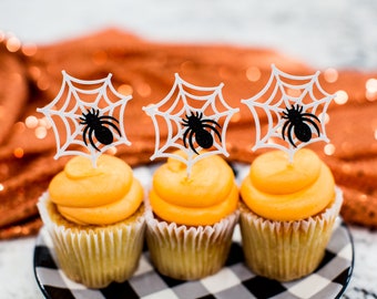 Spiderweb Halloween Cupcake Toppers (Set of 12)