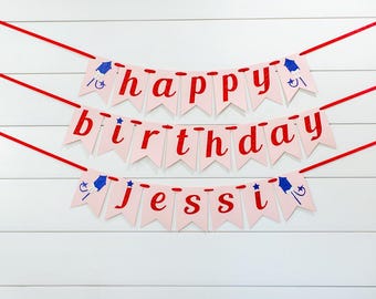 Fourth of July Birthday Banner, Pink & Red Party Decorations