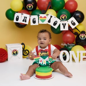 One Love Party Decorations. One Love Banner and Cake Topper Set. One Love 1st Birthday. Reggae First Birthday. One & Loved Birthday Decor.