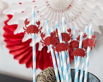 Crab Straws, Crab Birthday Party Decorations, Crab First Birthday, Crab Baby Shower, Crab Theme Nautical Bridal Shower Crab Shower Decor