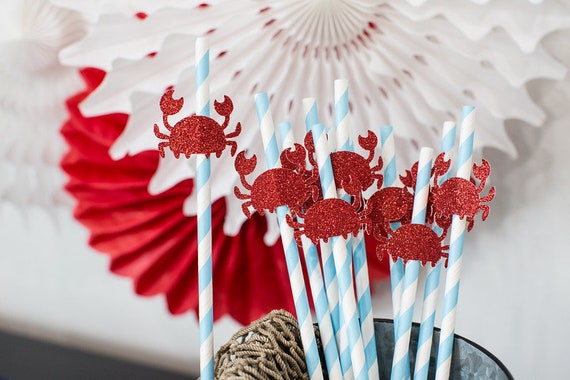 Crab Straws, Crab Birthday Party Decorations, Crab First Birthday, Crab  Baby Shower, Crab Theme Nautical Bridal Shower Crab Shower Decor