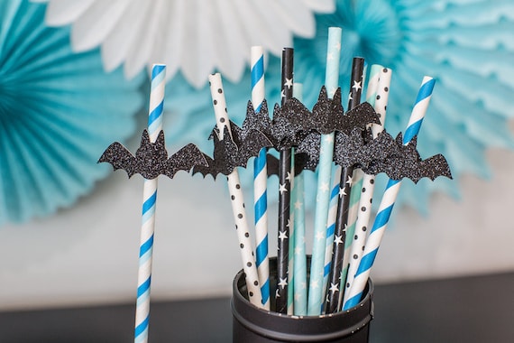 Blue Halloween Decorations. Blue and Black Halloween Decorations. Boy 1st Birthday Halloween. Halloween Bat Decorations. Halloween Straws. Il_570xn