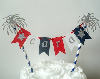 Firecracker Birthday Cake Topper, 4th of July Bunting