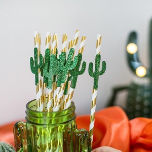 Cinco de Mayo Party Straws, Glitter Cactus, Gold Foil, Set of 12 bild 2