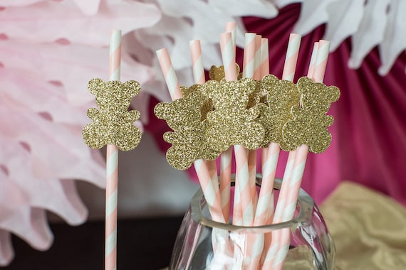 Teddy Bear Party Decorations. We Can Bearly Wait Baby Shower. Teddy Bear Straws. Teddy Bear Birthday. Teddy Bear Baby Shower. Pink Gold Bear Il_570xn