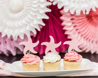 Adornos para cupcakes de estrellas de mar. Oneder el Mar 1er Cumpleaños. Decoración de fiesta bajo el mar. Despedida de soltera en la playa. Baby Shower bajo el mar. pastel uno