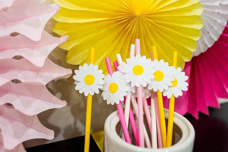 Daisy Party Decorations. Daisy Party Straws. Groovy One Etsy