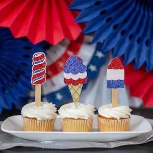 Fourth of July Cupcake Toppers. 4th of July Popsicle Cupcake Toppers. 4th of July Party Decorations. 4th of July Birthday. Sweet One 4th Jul