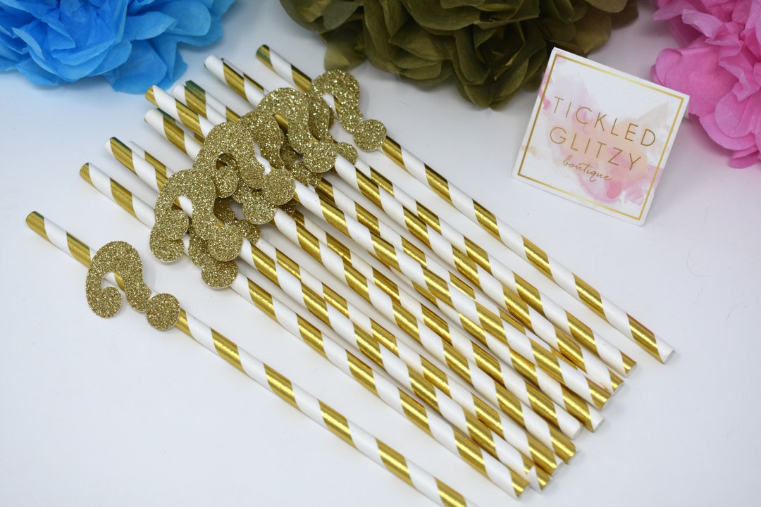 Gender Reveal Straws, Gold Gender Reveal Decorations, Question Mark