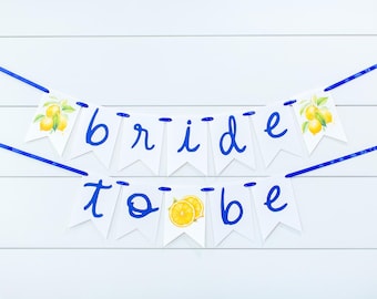 Amalfi Coast Lemon Bridal Shower Banner. Blue and Yellow Bachelorette Decoration.