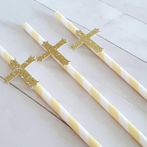 12 Cross Straws, Baptism Straws, Baptism Decorations, Confirmation Decorations, Christening Decorations Cross Party Decorations Church Party