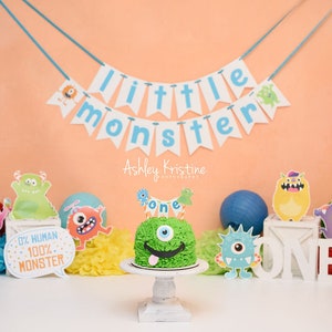 Little Monster Cake Topper. Little Monster First Birthday. Monster Party Decorations. Monster Cake Bunting. Little Monster Smash Cake Topper image 3