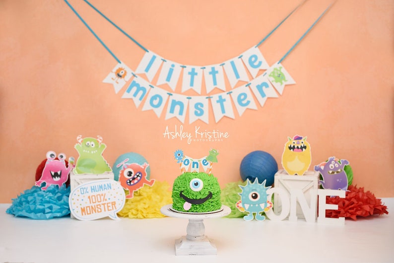 Little Monster Cake Topper. Little Monster First Birthday. Monster Party Decorations. Monster Cake Bunting. Little Monster Smash Cake Topper image 3