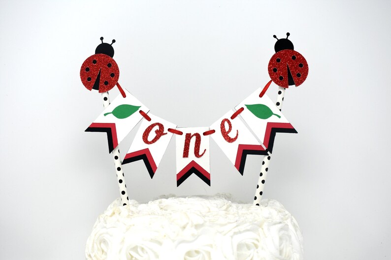 Ladybug Cake Topper, Lady Bug 1st Birthday, Ladybug Cake Bunting, Ladybug Party Decorations, Ladybug Party Decor, Picnic Birthday Decor image 1