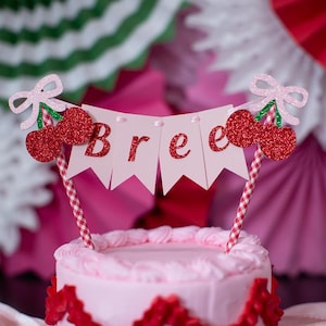 Cherry First Cake Topper. Cherry Cake Bunting. She&#39;s The Cherry On Top First Birthday. Cherry Cake Topper. Personalized Cake Topper Cherry.