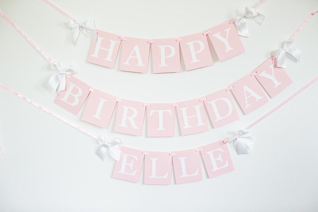 Bow Birthday Banner. Coquette Birthday Decorations. Pink and White